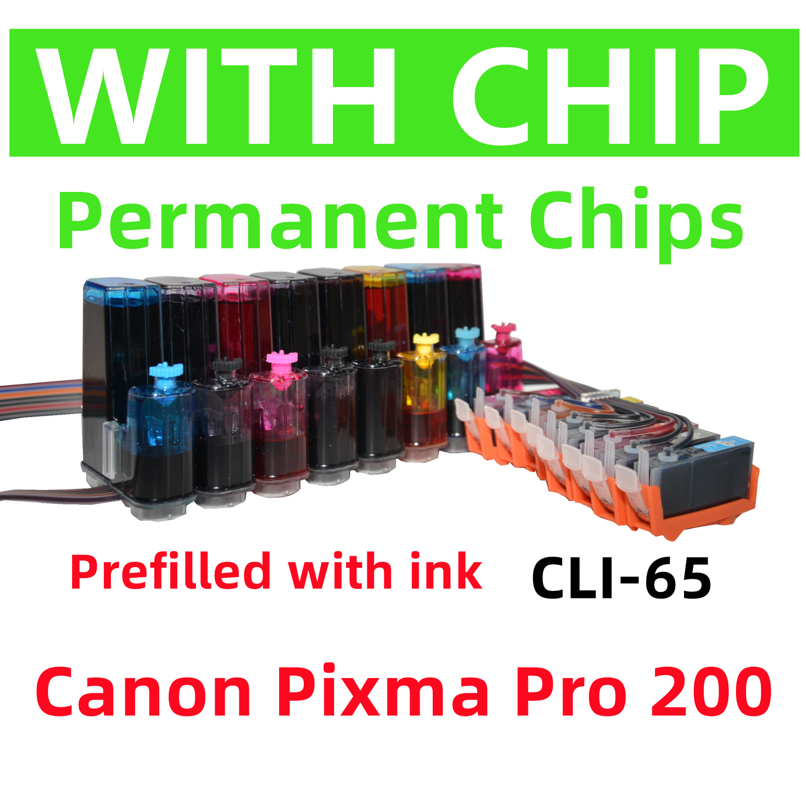 Refillable CIS CISS ink system Canon Pixma Pro 200 Pro 200S Printer cli-65 ink