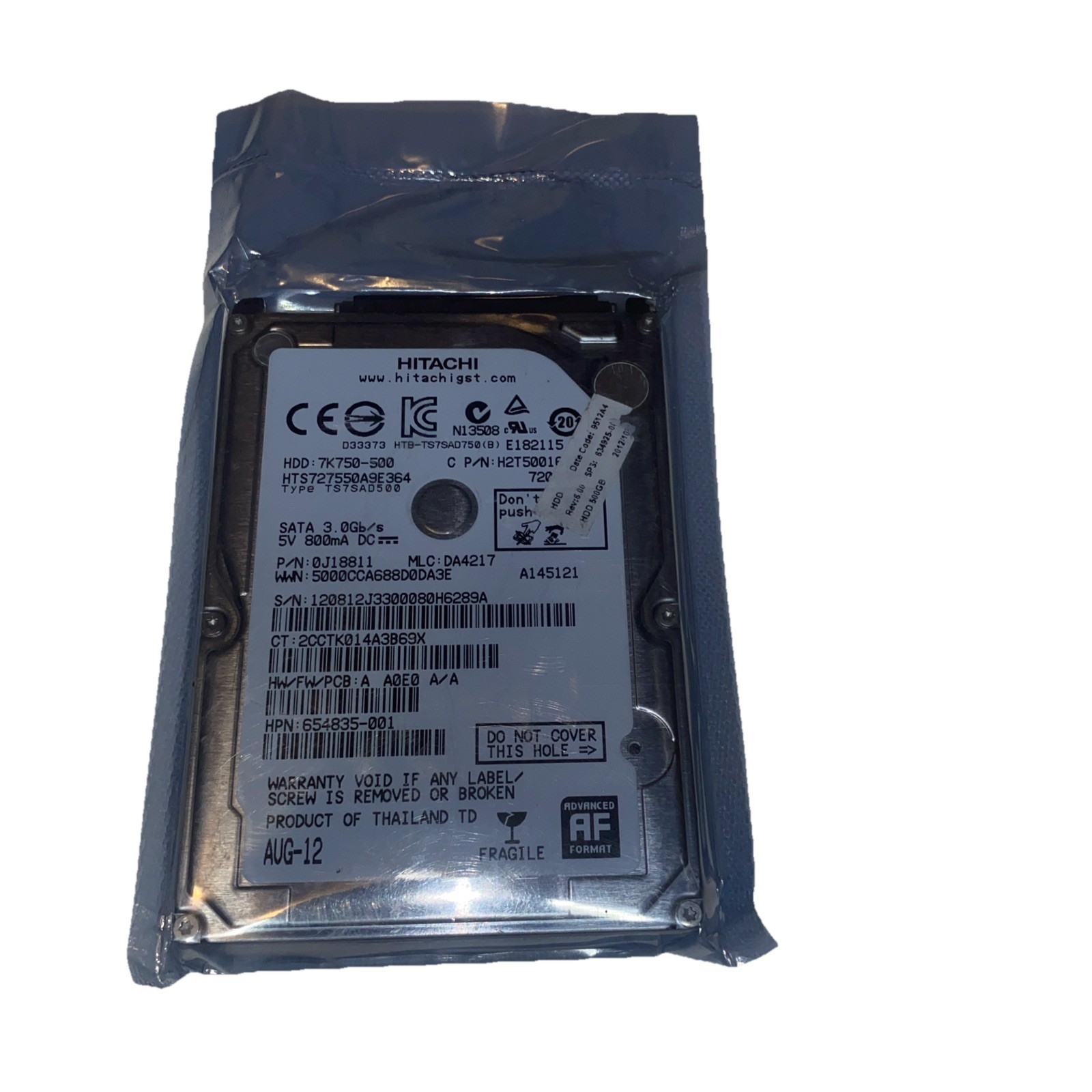 HTS727550A9E364, PN 0J18811, MLC DA4217, Hitachi 500GB Hard Drive