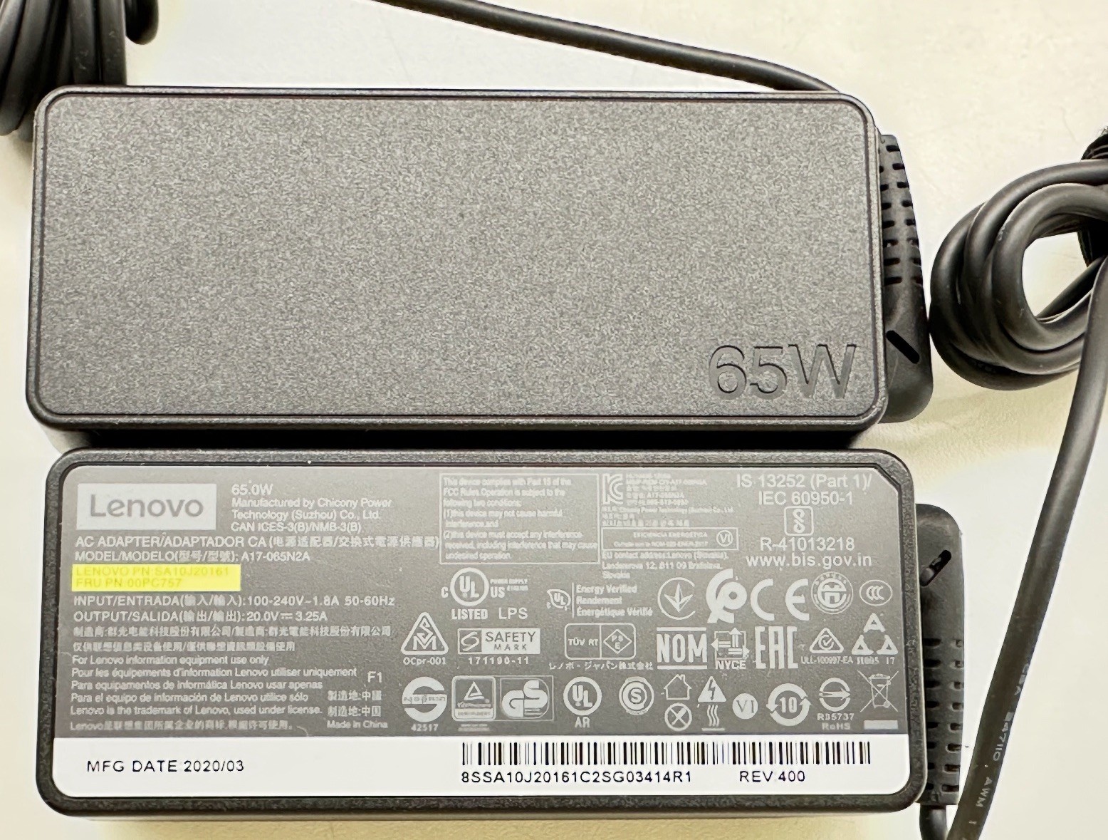 Genuine Lenovo A17-065N2A 65 Watt Power Adapter, SA10J20161 20V 3.25A New New
