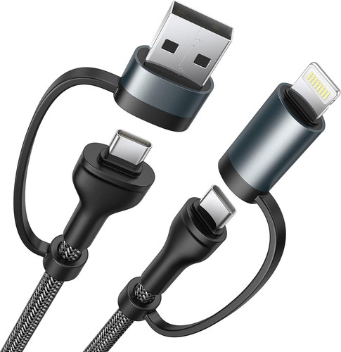 4 in 1 Charging Cable, USB C Lightning Adapter C to C 60W 3FT, Black