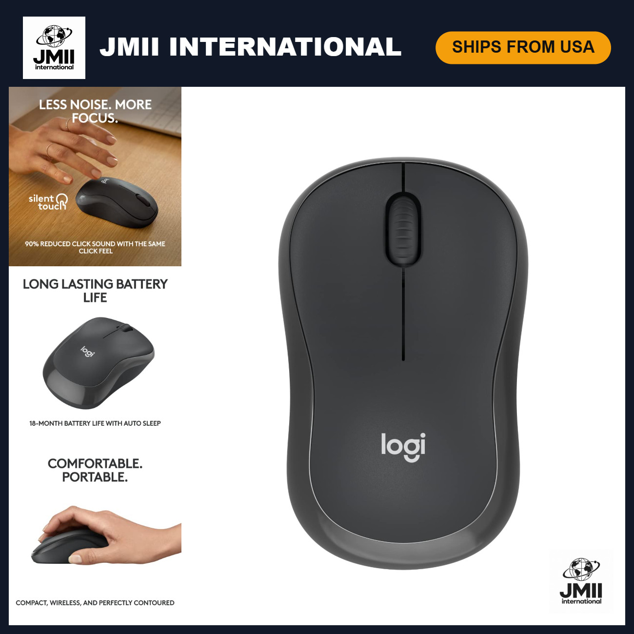 Compact Silent Bluetooth Wireless Mouse - Wireless, Ergonomic, Graphite Design