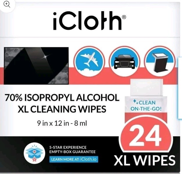 iCloth XL Disinfecting Wipes 70% Isopropyl Alcohol 24 Count Phone Screen
