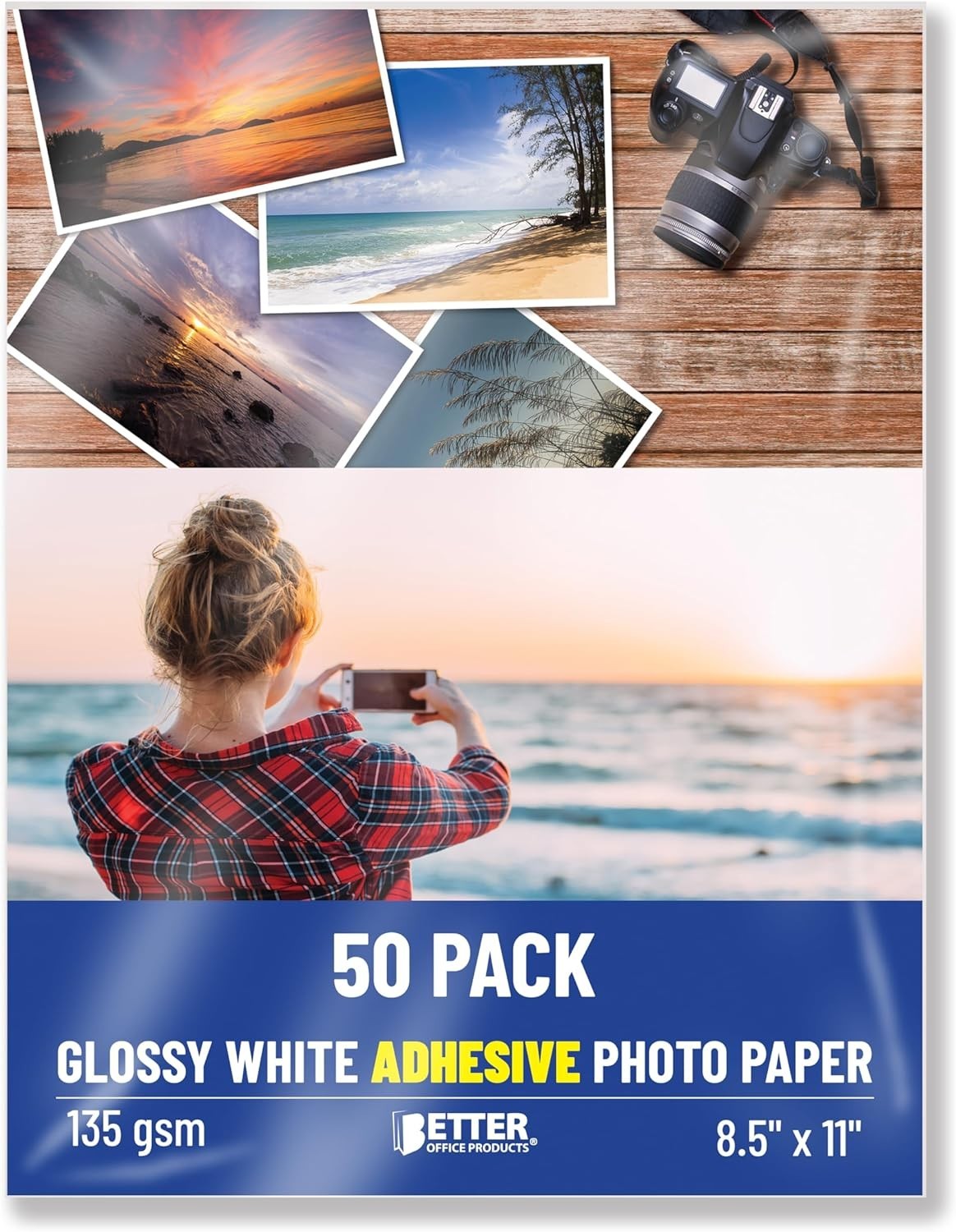 Papel Fotografico Autoadhesivo Brillante 8.5 x 11 Pulgadas 50 Hojas Tamano Carta