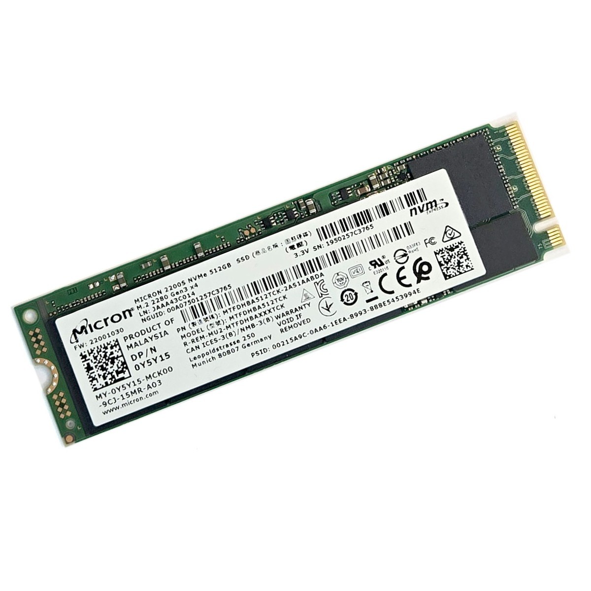Micron 2200S 512GB M.2 NVMe SSD Solid State Drive Tested, Wiped - MTFDHBA512TCK