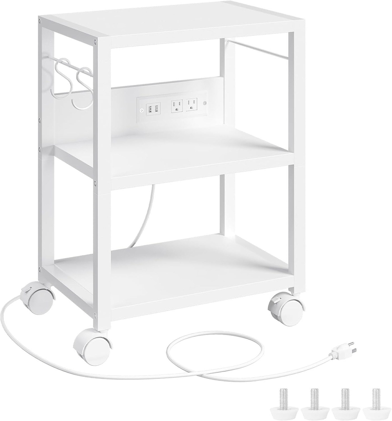 Industrial Printer Cart, 3-Tier Mobile Printer Stand, Rolling Cart with 2 AC