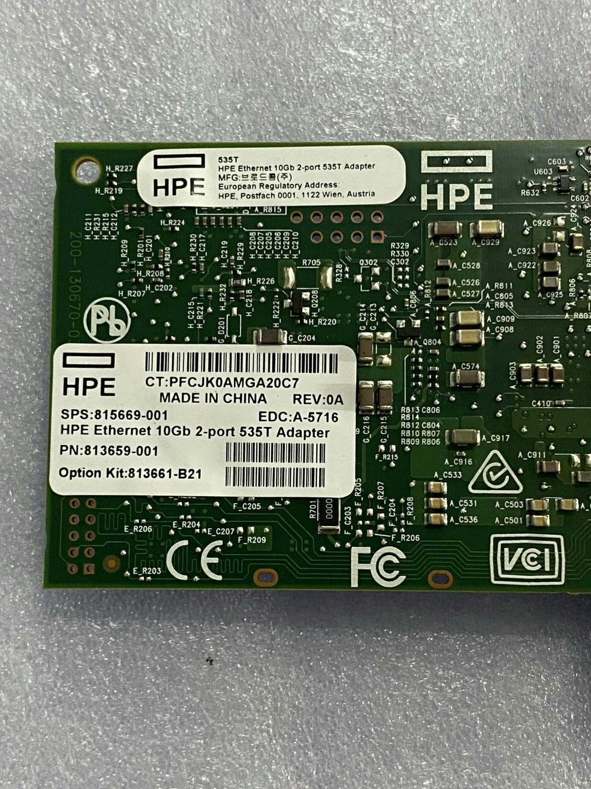 HPE 535T 10Gb 2-Port RJ45 Ethernet Adapter 813659-001,815669-001
