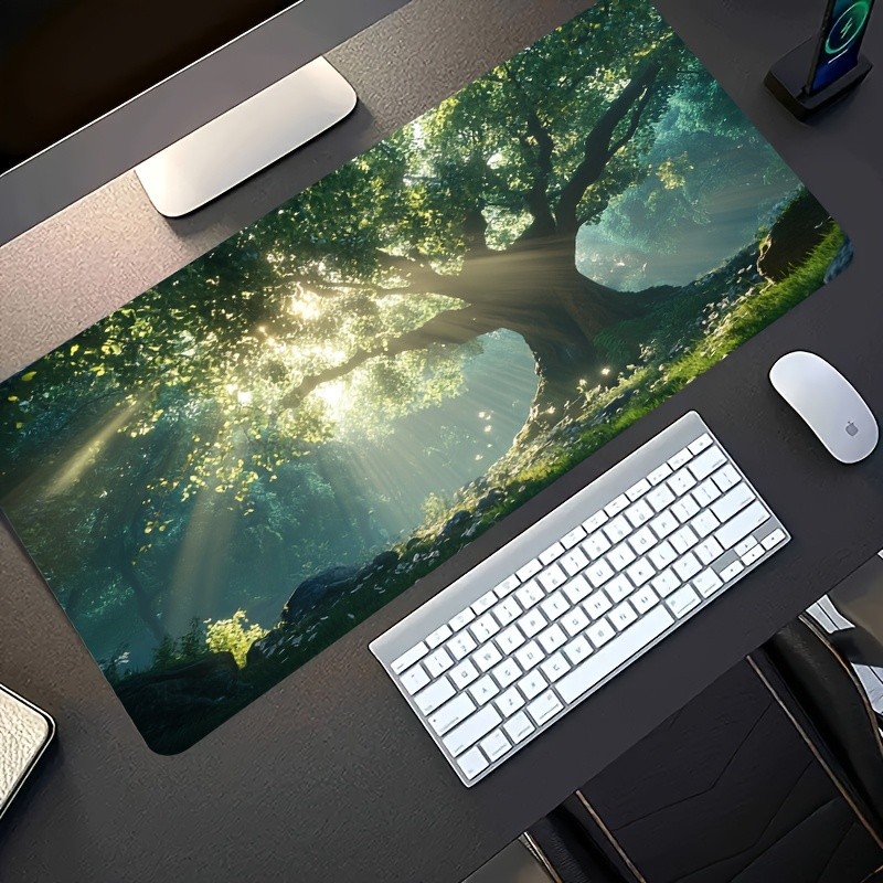 Extra-Large Gaming Mouse Pad with Forest Sunlight Tree Scene, Non-Slip Washable√