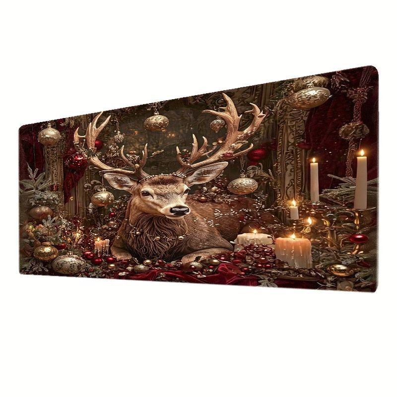 Exquisite Christmas Decorative Mouse Pad, Elegant Deer with Vintage Elements,