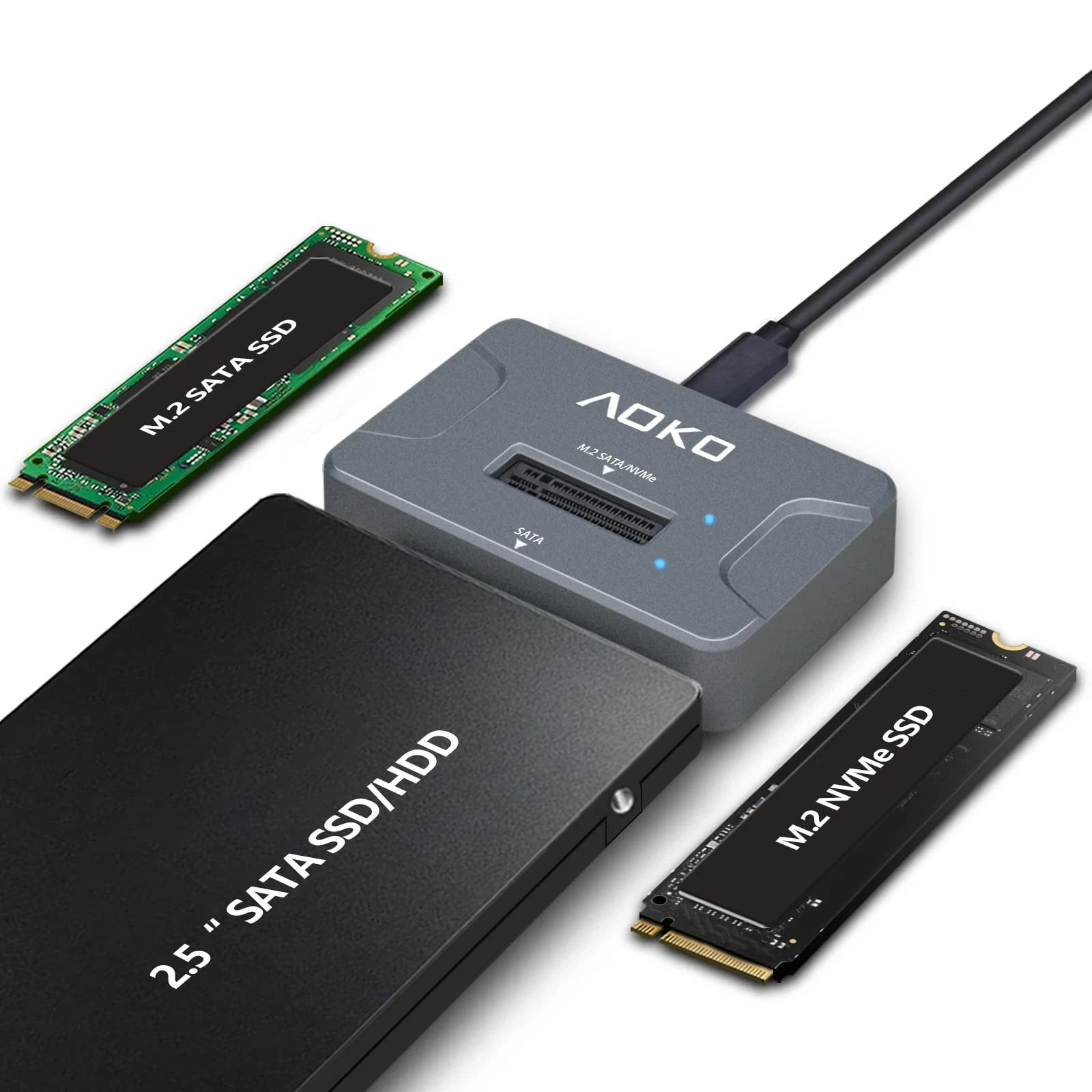 AOKO NVMe to USB 3.2(10Gbps) SSD Reader Docking Station – Portable M.2 black