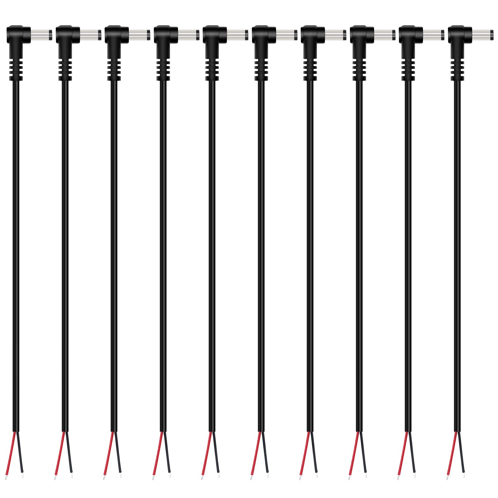 10 PCS 5.5x2.1mm DC Power Pigtail Cable 90 Degree Male Plug To Bare Wire