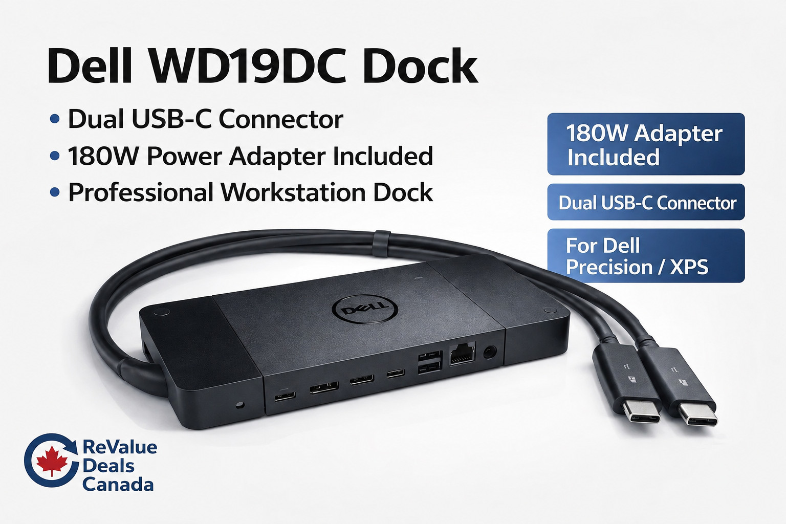 Dell WD19DC Dual USB-C Workstation Dock w/ 180W Adapter for Precision XPS