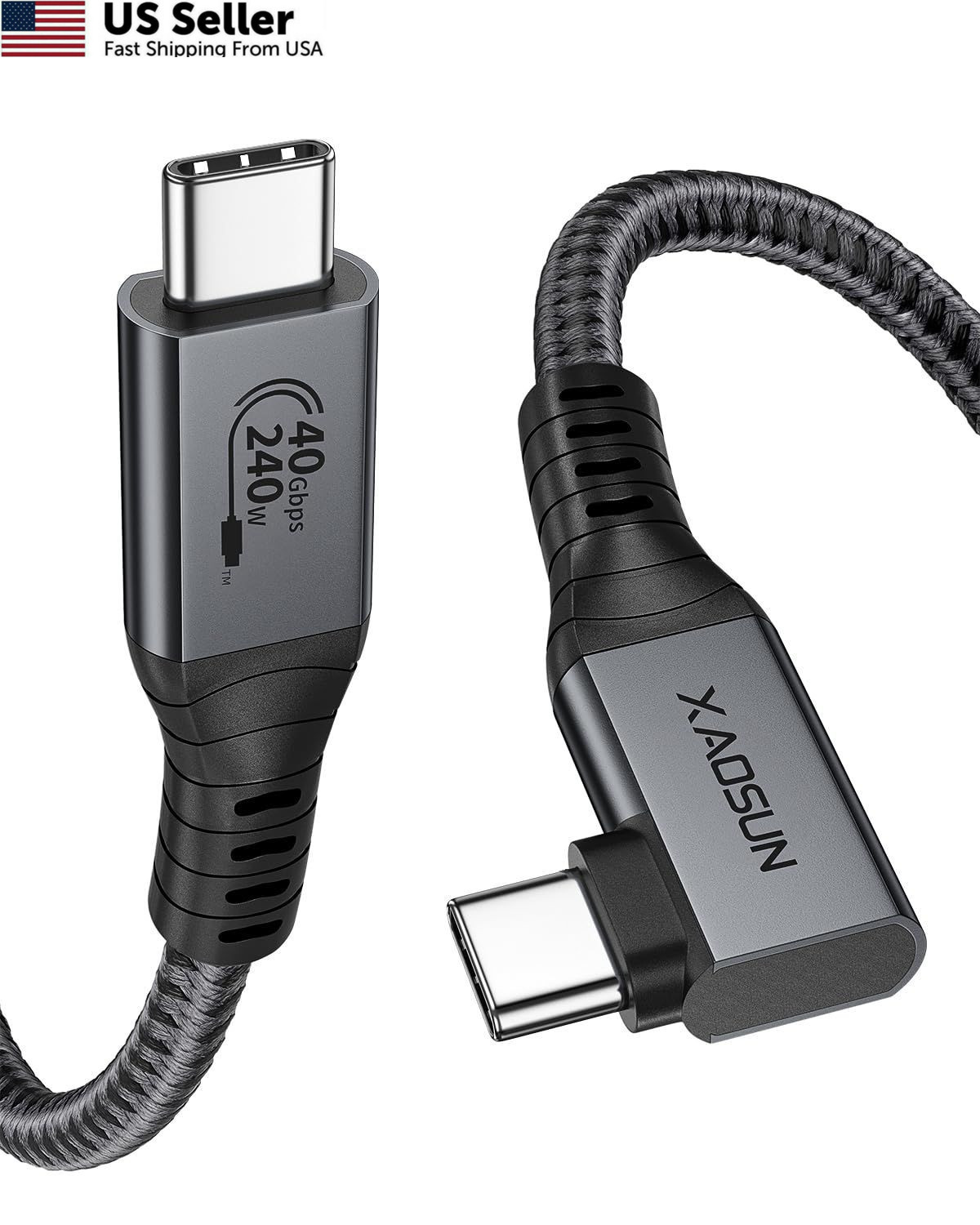 XAOSUN Right Angle USB 4 Cable for 90 Degree Thunderbolt 4 Cable, 6FT, Grey