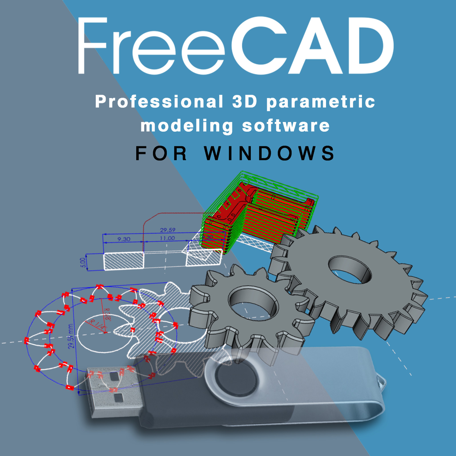 FreeCAD PRO 2D 3D Parametric Graphic Modeling Design Softwar-CNC-DWG-Windows-USB