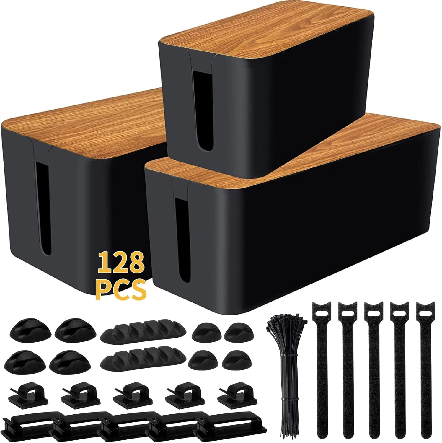 Cable Management Box 3 Pack Cord Organizer Wire Storage Box Cable Clips Kit