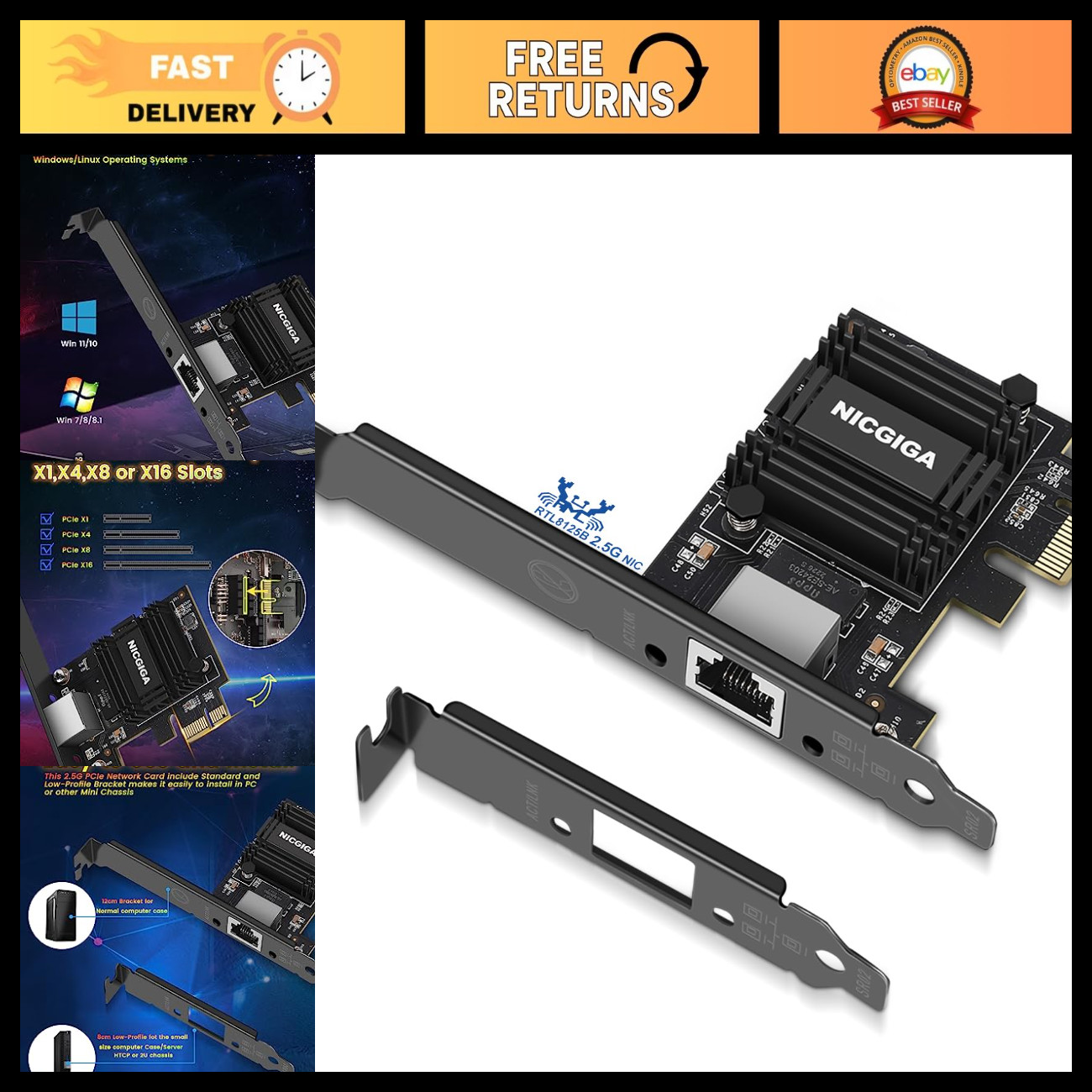 2.5G PCIe Network Adapter, Realtek RTL8125B Ethernet Card, 2.5Gbps LAN for Gamin