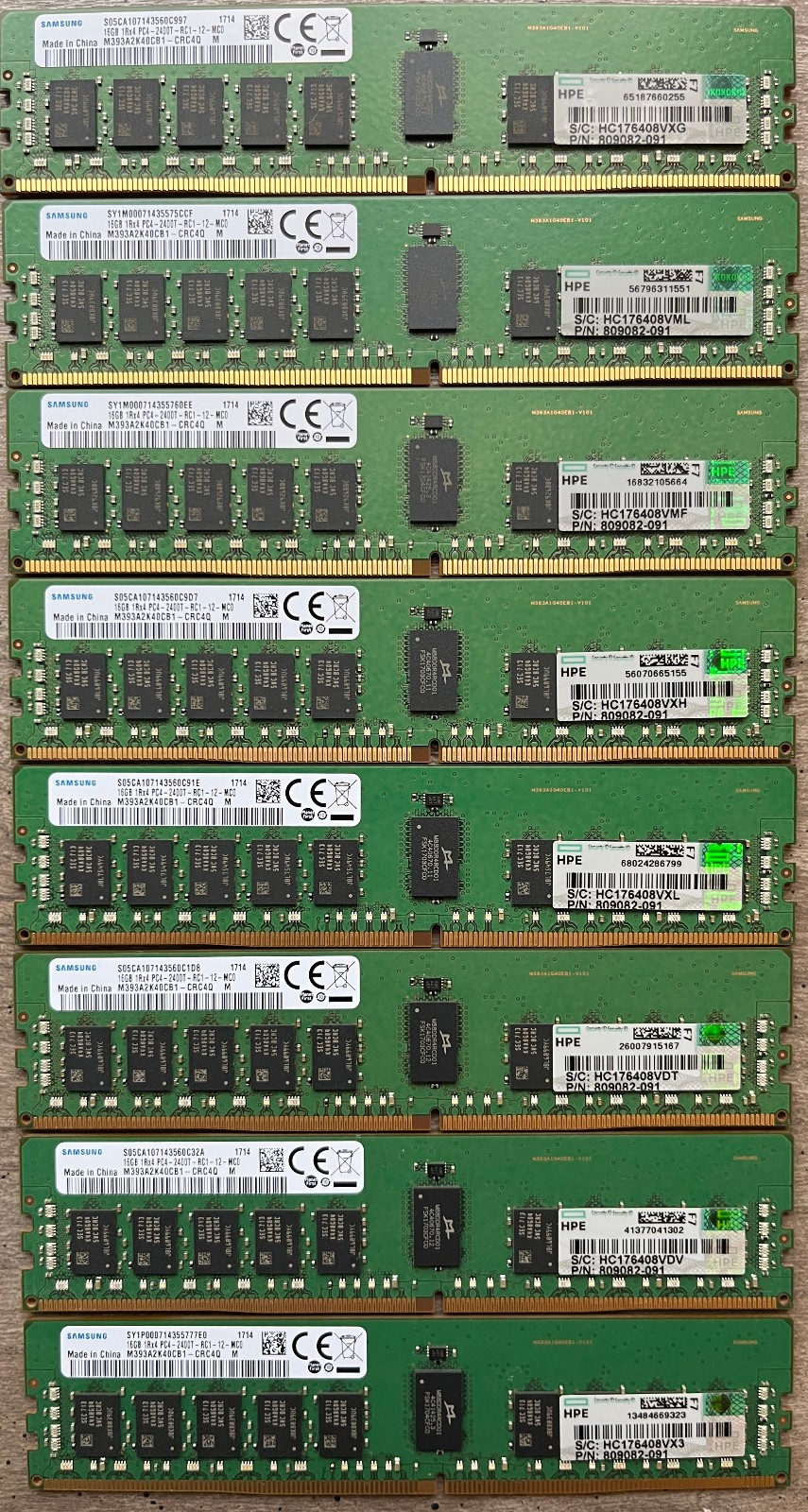 Lot of 8 Samsung 16GB DDR4 PC4-2400T ECC RDIMM RAM | HPE Smart Memory (128GB)