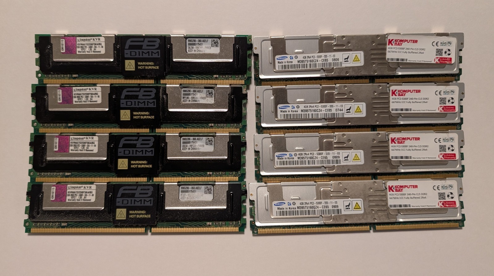 DDR2 DIMM RAM Lot of 4 Samsung 4GB PC2-5300F 2Rx4 & 4 Kingston PC2-5300F 2Rx8