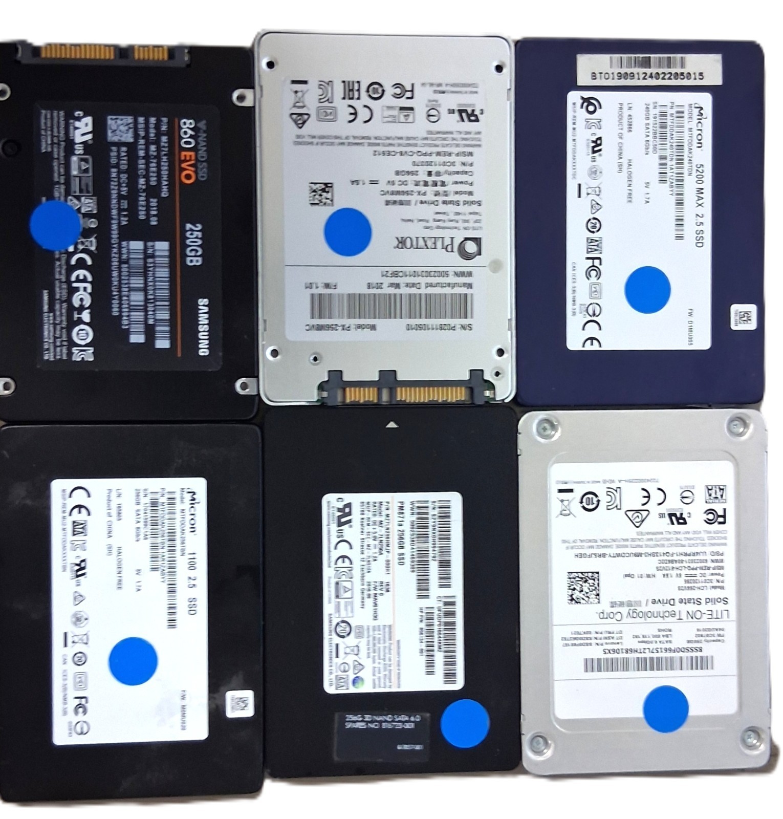 Lot of 6 Mixed Brand 240GB / 250GB / 256GB SATA 2.5" SSD | See Photo