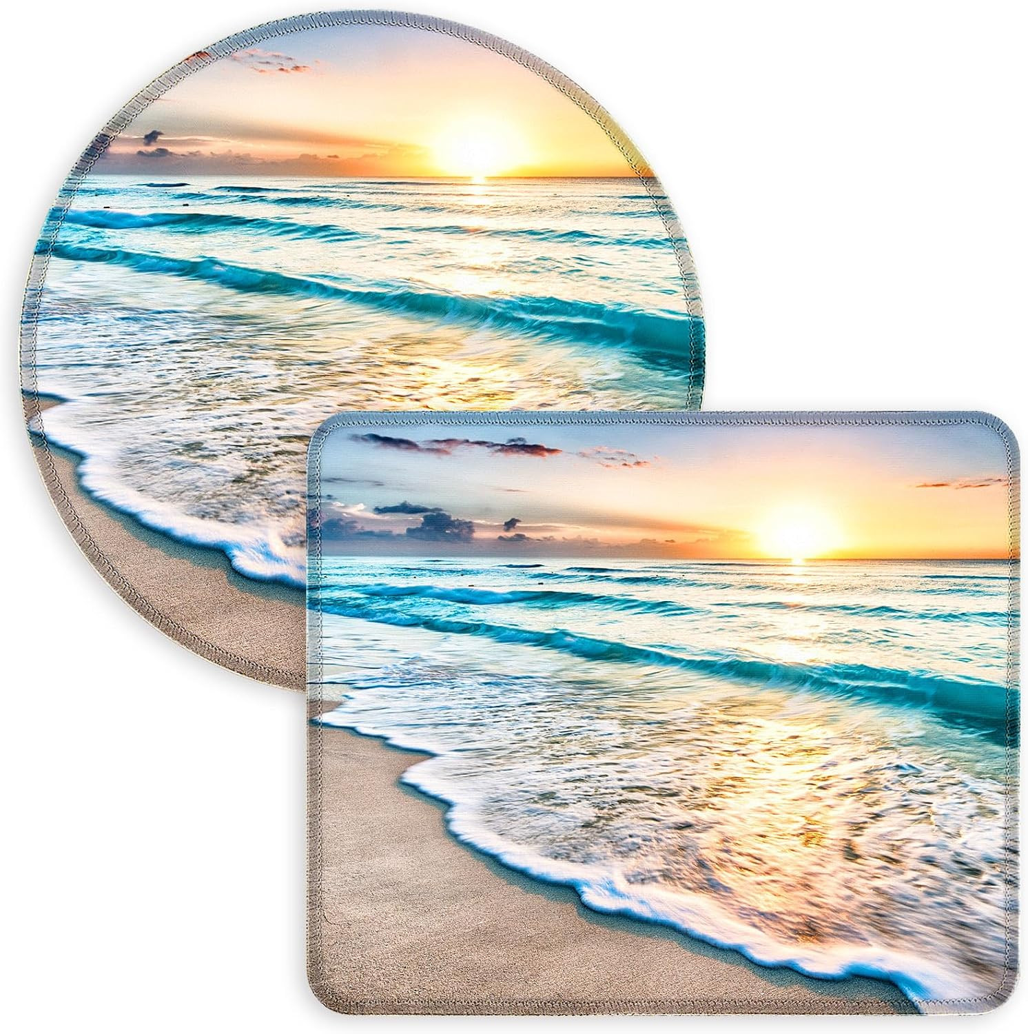 Small Mouse Pad,2 Pack Cute Square and round Mousepad Set for Travel-Beach