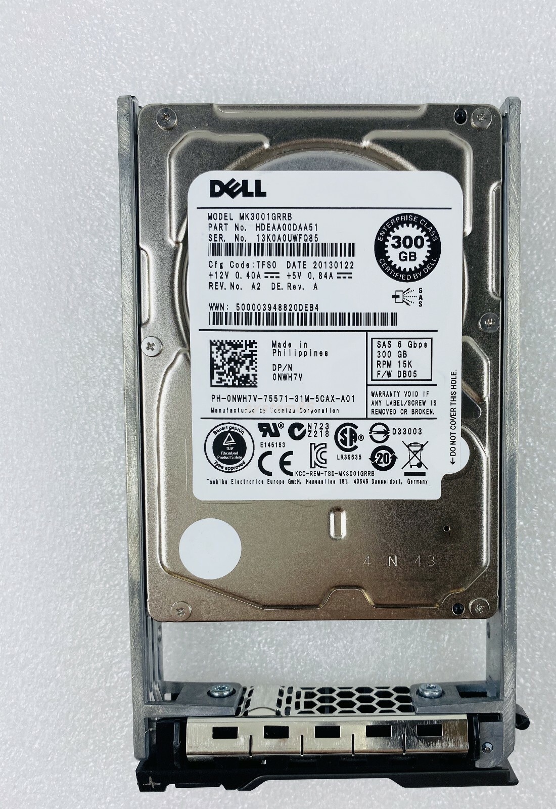 NWH7V compatible Dell 300GB 6G 15K 2.5 SAS HDD MK3001GRRB 0NWH7V