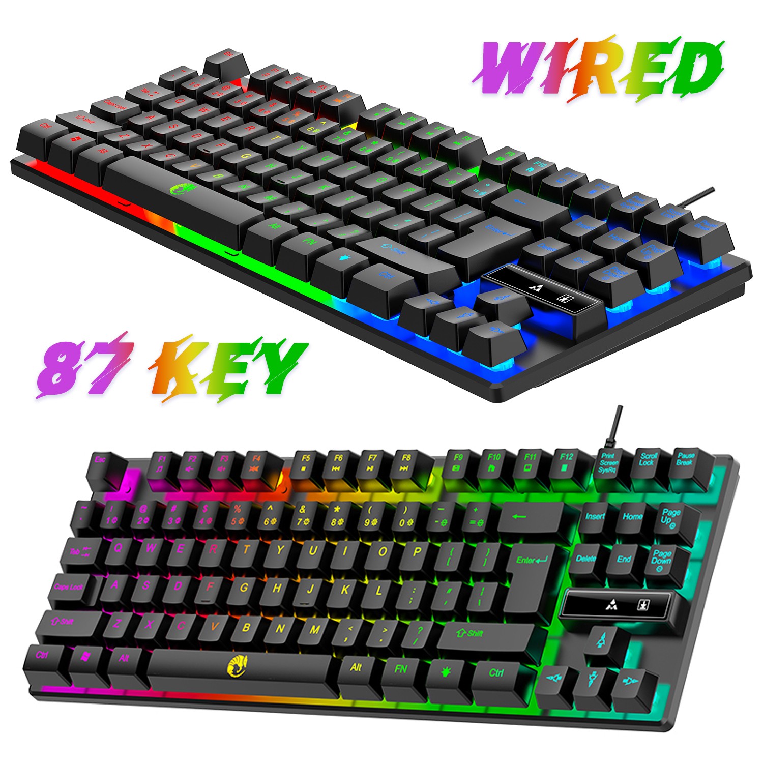 87 Key Compact Wired Gaming Keyboard, 75% RGB Backlit Mechanical Feel Keyboard