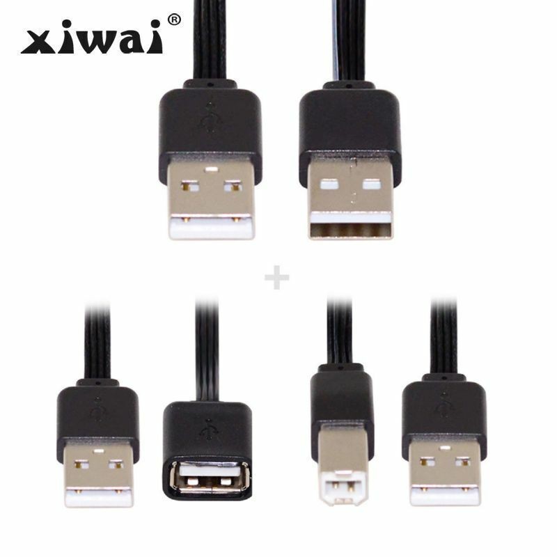 xiwai 3pcs 13cm USB 2.0 Type-A to Type-B Type-A Female Male Data Flat Slim Cable
