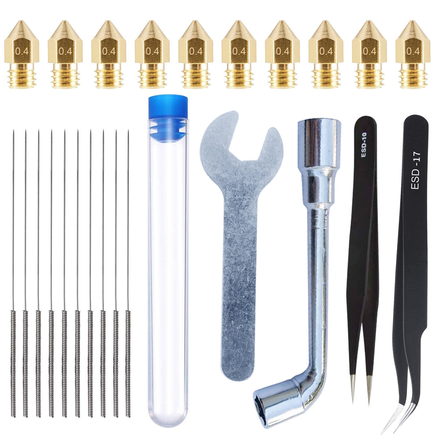 24Pcs/Set 0.4mm 3D Printer Extruder Nozzles +Nozzle Cleaning Tool Wrench Kit z