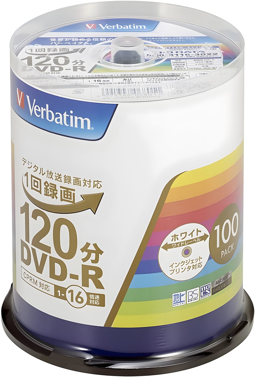 Verbatim Bar Bay Tum 1 time Recording DVD-R CPRM 120 minutes 100 pieces Whi