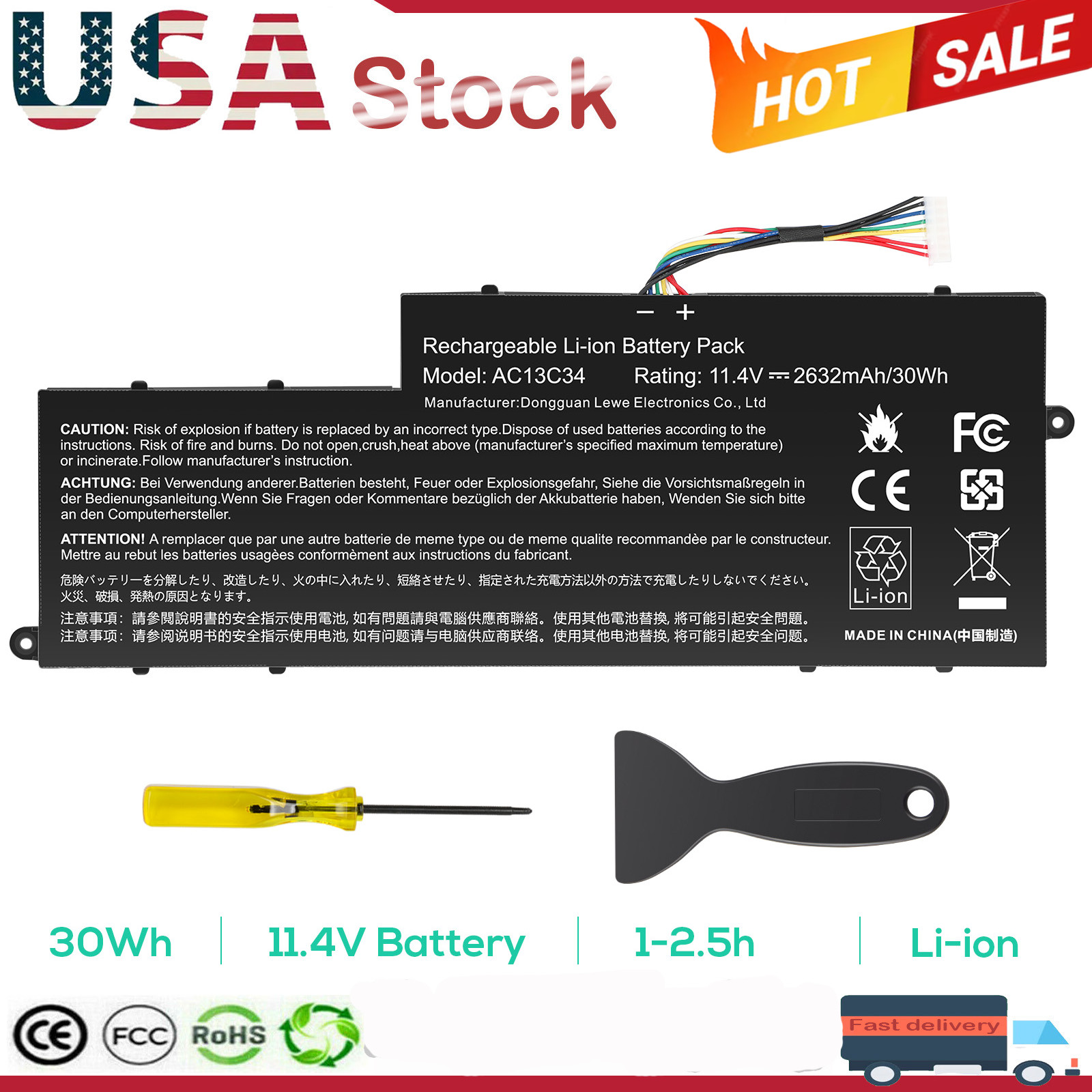 AC13C34 NEW Battery for Acer Aspire V5-122P V5-132 V5-132P E3-111 E3-112 30Wh