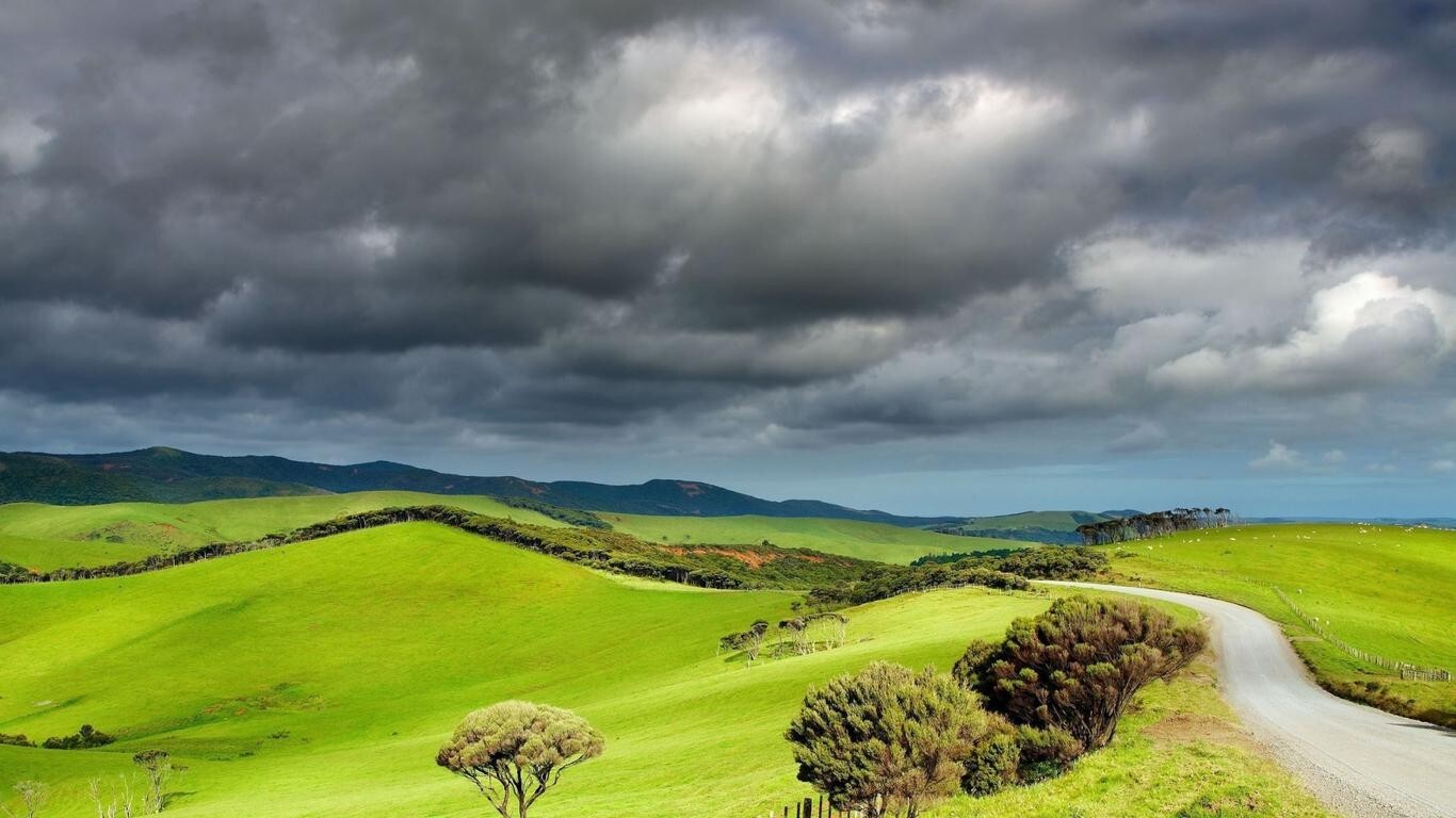 Landscape overcast clouds field hills path new zealand Custom Gaming Mat Desk