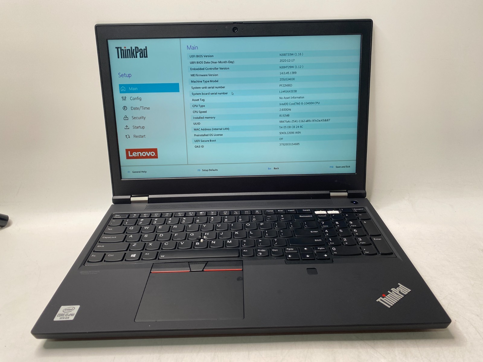 FOR PARTS Lenovo Thinkpad P15 Gen 1 i5-10400H T1000 No RAM/SSD - Read