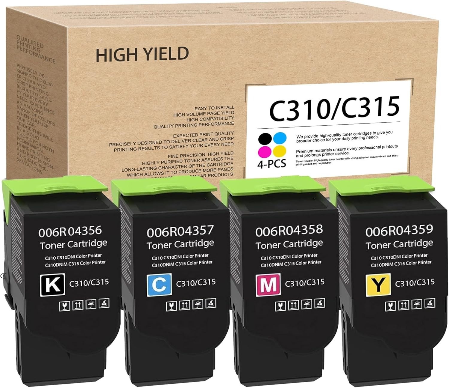 4-Pack C310/C315 High-Yield Toner for Xerox C310 C310DNI C310DNIM C315(BK/C/M/Y)