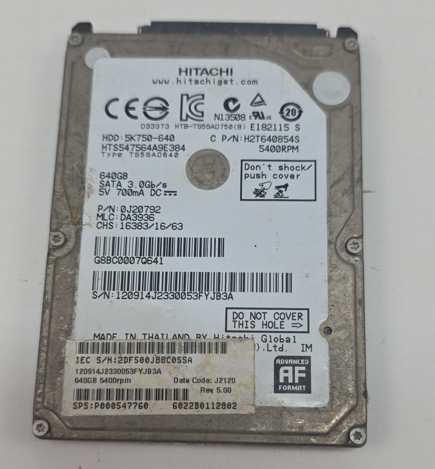 Hitachi Travelstar HTS547564A9E384 640GB 2.5in SATA 5400RPM 8MB AF