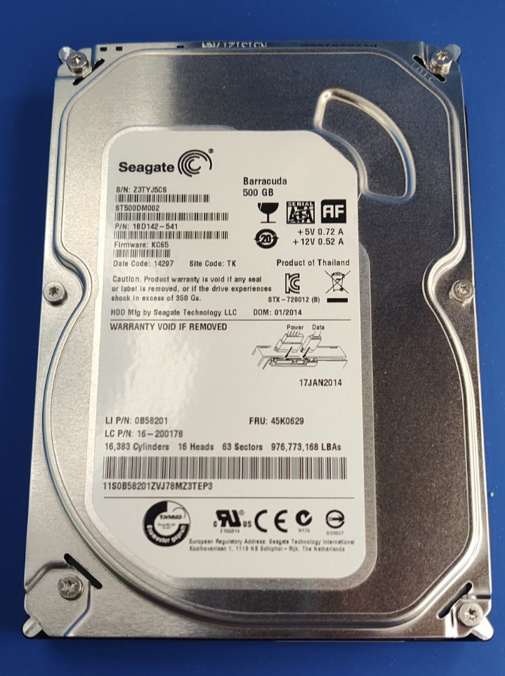 Seagate Barracuda 500GB 7200RPM 16MB 3.5" SATA 6GB/s HDD Desktop Hard Disk Drive