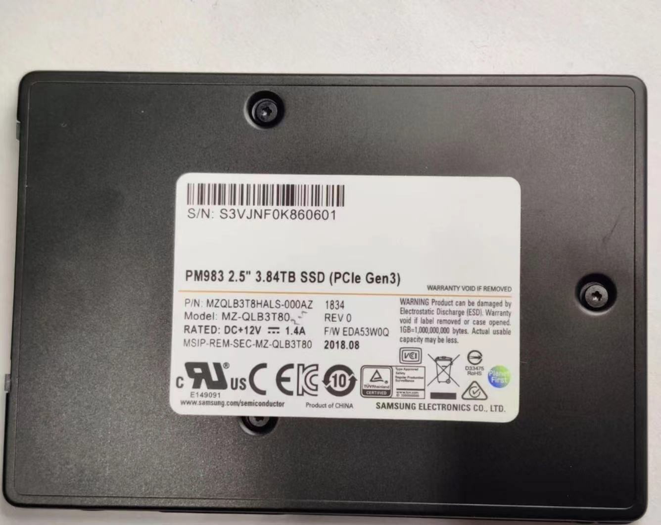 Samsung PM983 3.84TB SSD U.2 MZQLB7T7HALS-00007 2.5" Nvme PCIe 3.0 MZ-QLB3T80