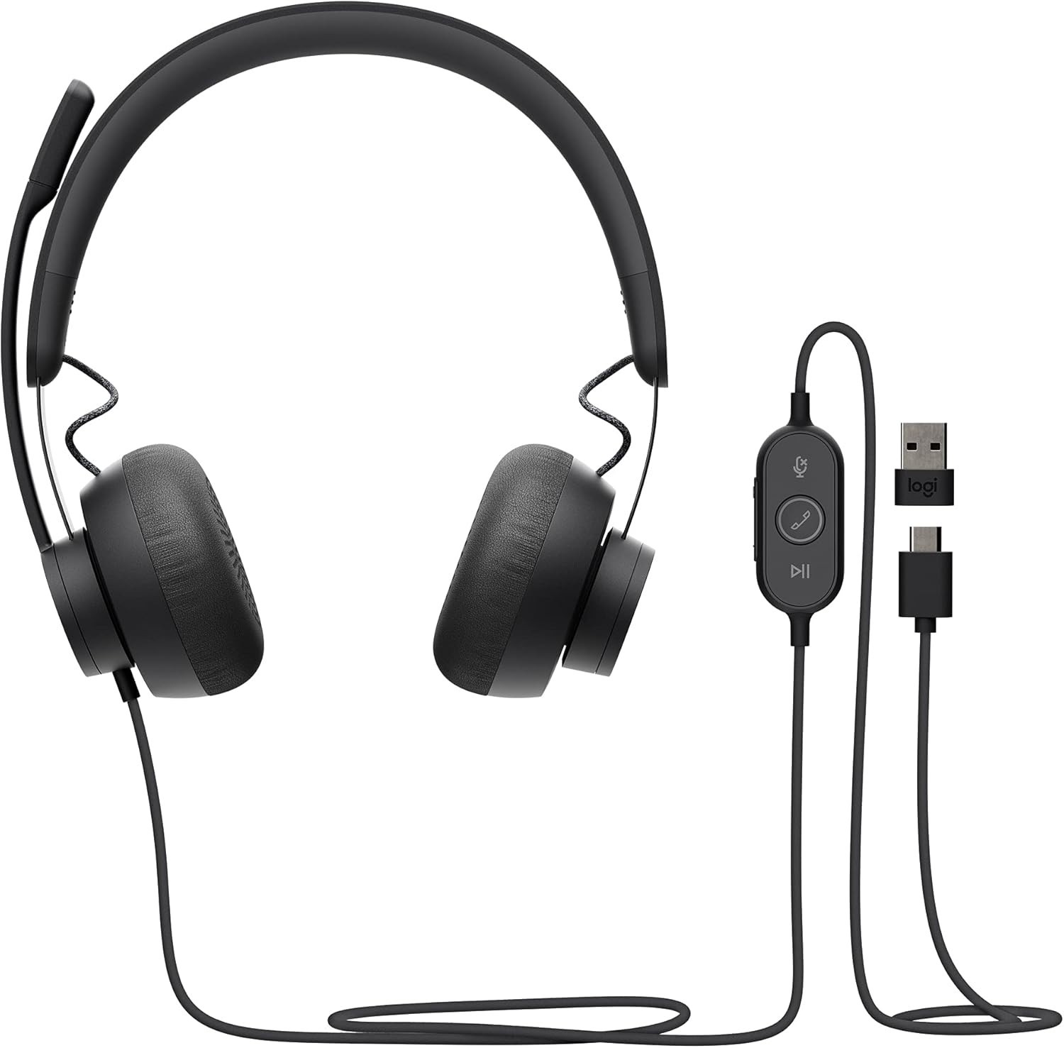 Logitech Zone Wired Noise Cancelling Headset USB-C USB-A Graphite Mic Open Box