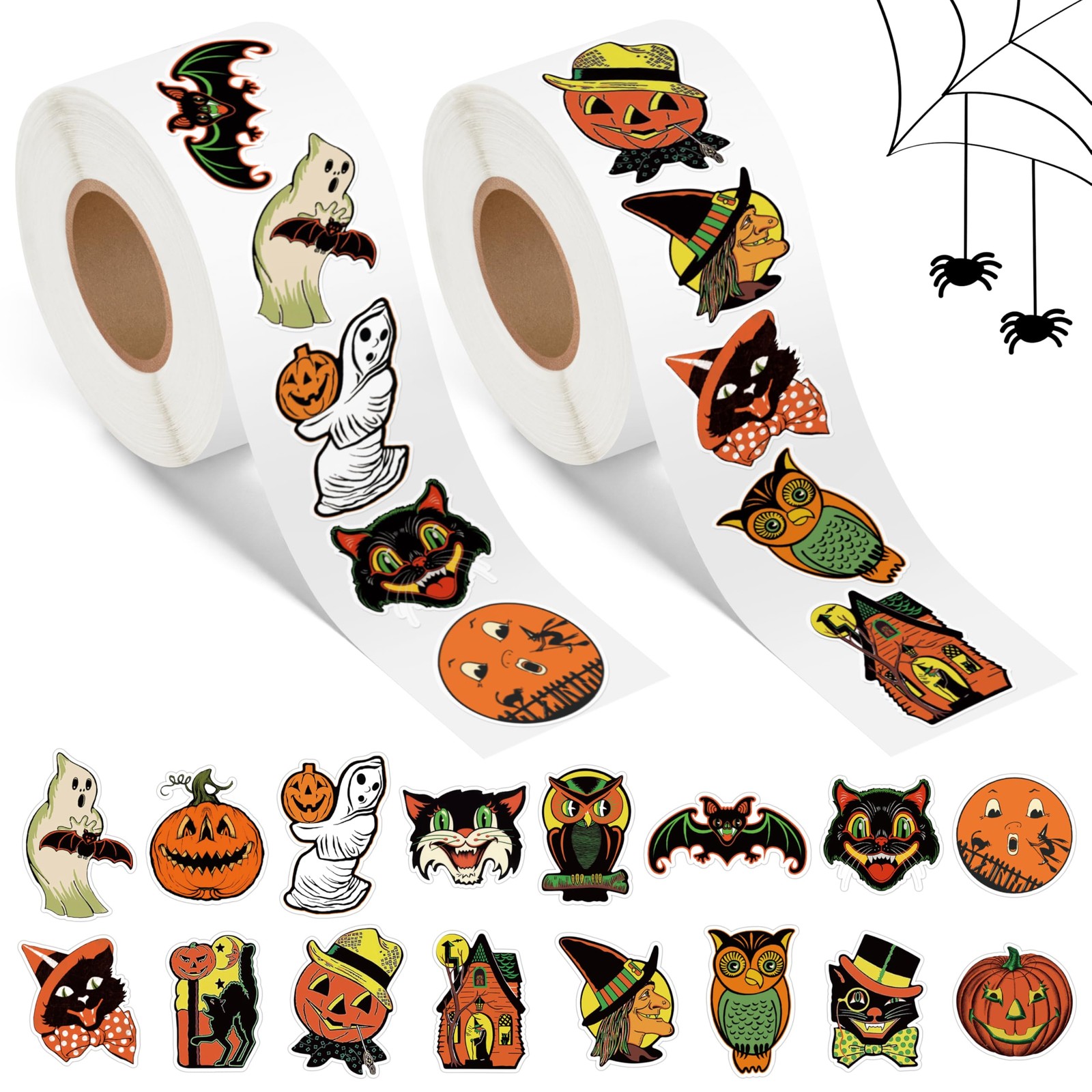 Halloween Vintage Sticker Rolls - 1000Pcs Self-Adhesive Stickers