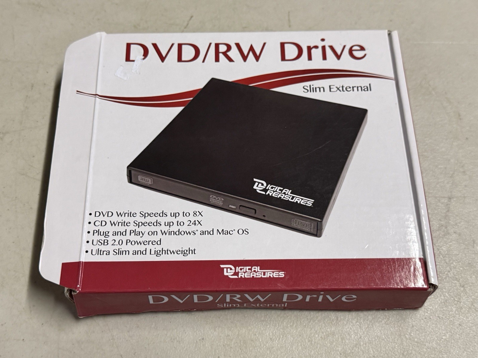 Digital Treasures DVD/RW Slim External Drive, P/N 08855 Black, NIB