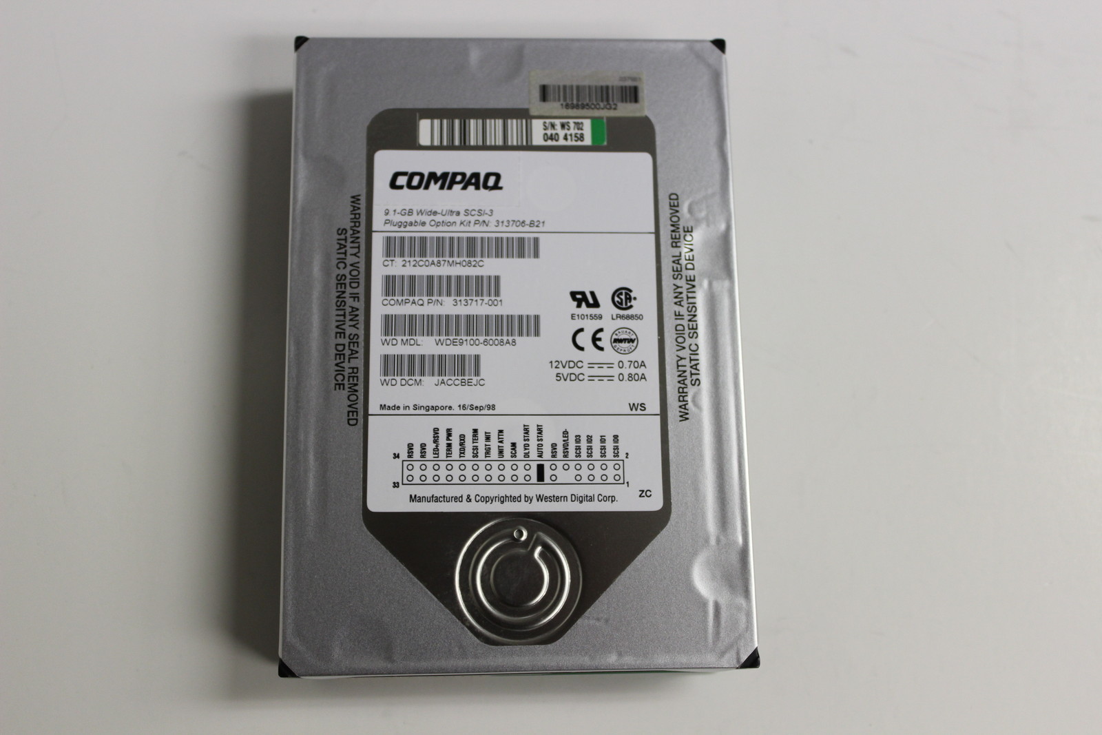COMPAQ 313717-001 9.1GB ULTRA WIDE SCSI-3 HARD DRIVE WDE9100 313706-B21