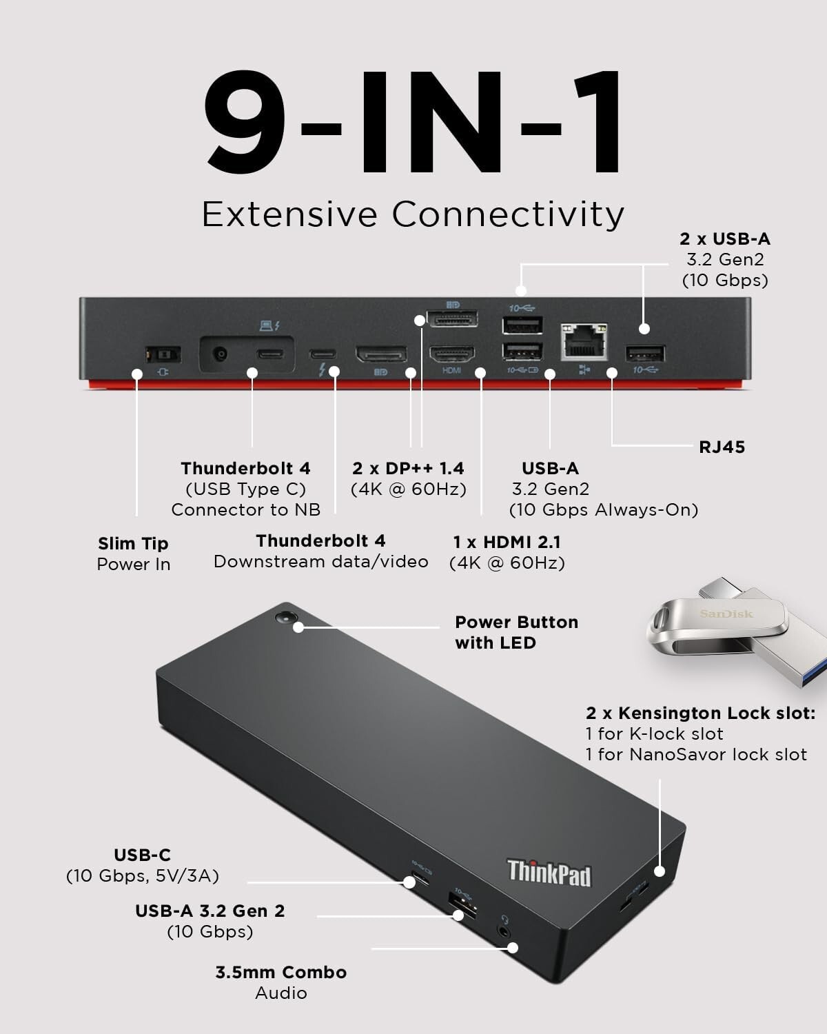 Lenovo ThinkPad Universal Thunderbolt 4 Dock, 4 Displays, Black - 40B00135US -