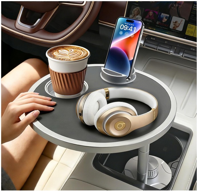 Car Desk for Laptop, 360° Rotating Tray with Cup Holder and Phone Stand