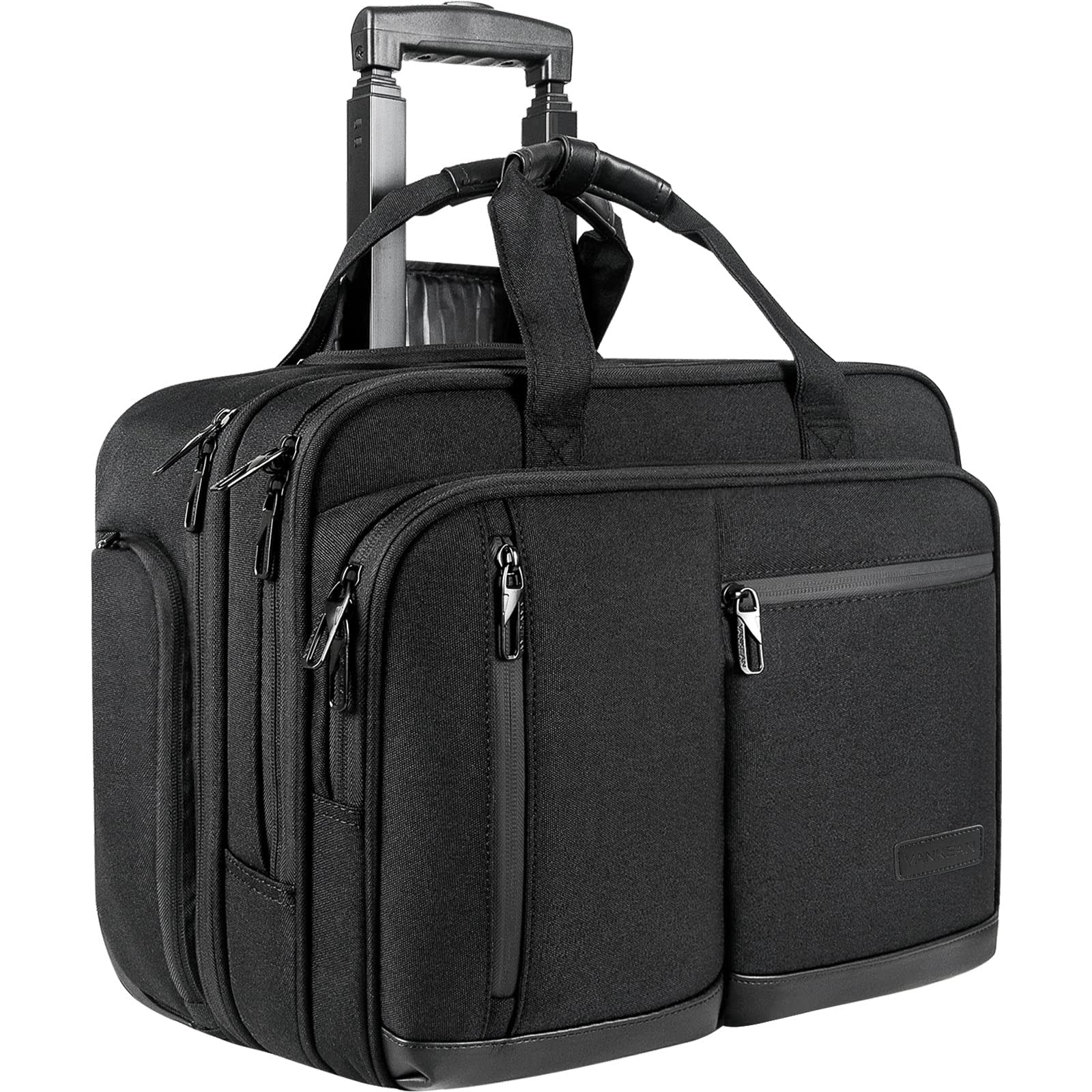 17.3" Rolling Laptop Briefcase Black Water-Repellent RFID Business Carry-On Bag