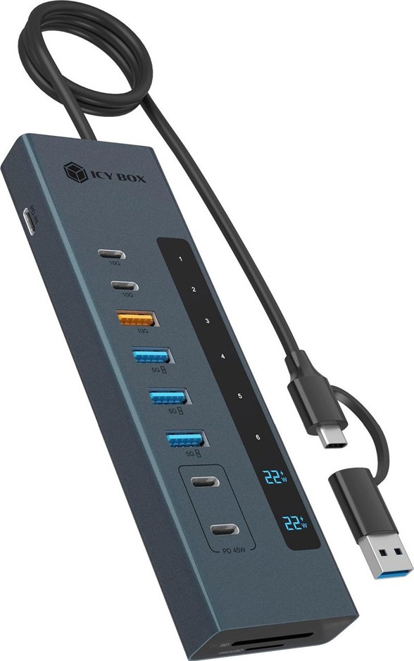 IB-HUB1742CR-C2PD ICY BOX USB3.2 Gen2 Hub PD w/ Card Reader Gen2.10Gbps ~D~