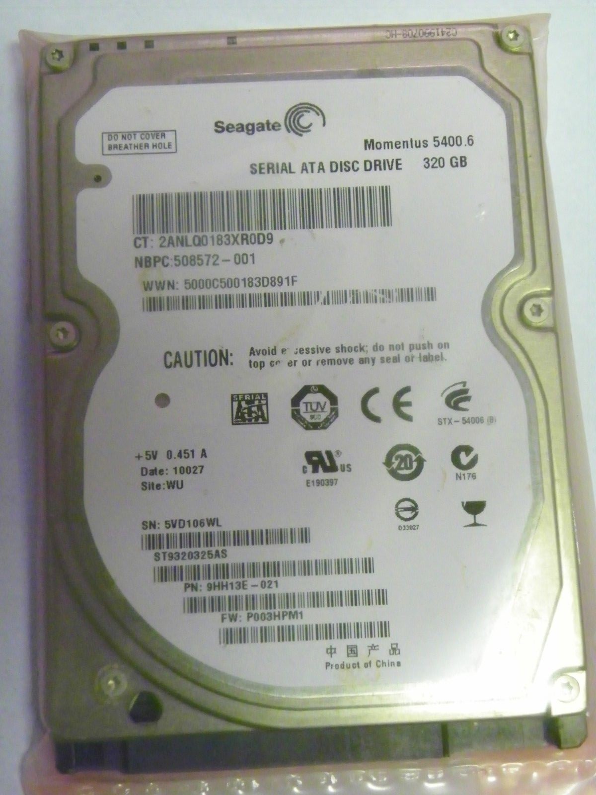 Seagate ST9320325AS P/N:9HH13E-021 FW:P003HPM1 WU Laptop 320GB 2.5" SATA HDD