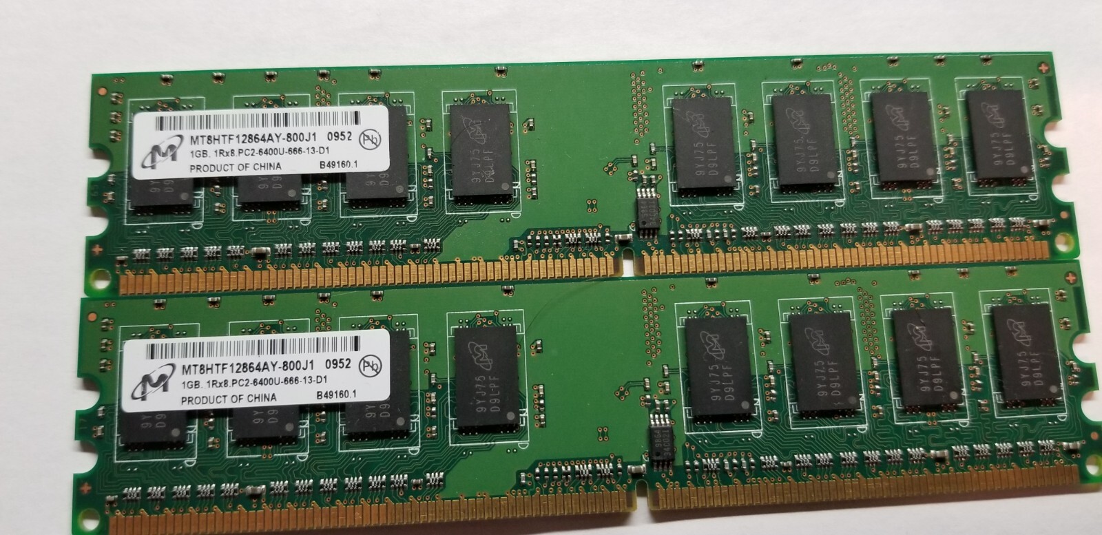 2gb (2x1GB) Micron MT8HTF12884AY-800G1 (HP 404574-888) 1Rx8 PC2-6400U DIMMs