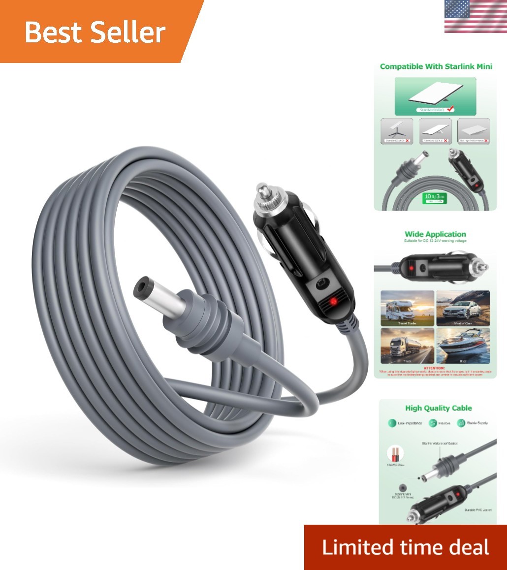 Durable 10FT Starlink Mini DC Power Cable for Vehicle Use - Waterproof Adapter