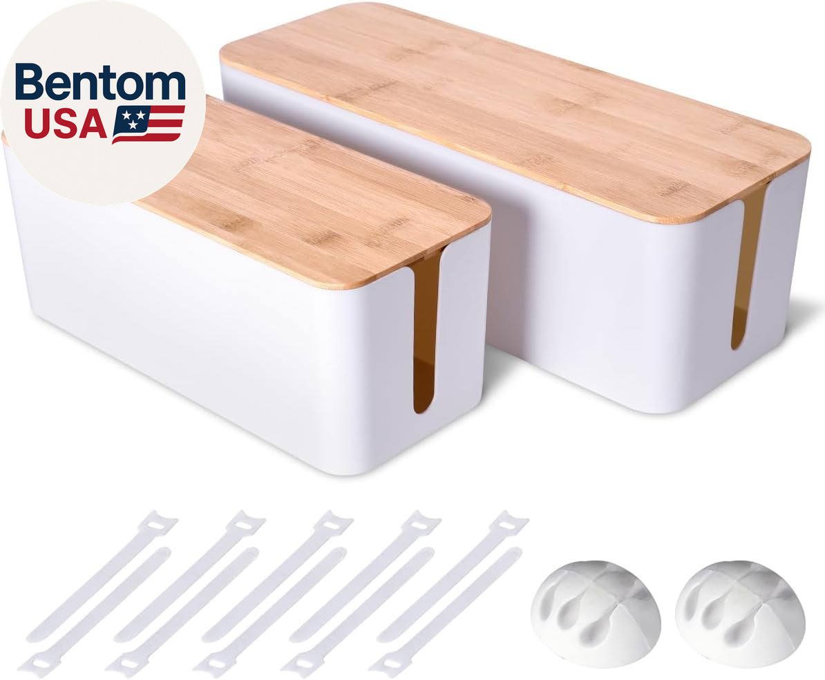 2 Pack Large Cable Management Box – Wooden Style Cord Organizer and Cover for TV