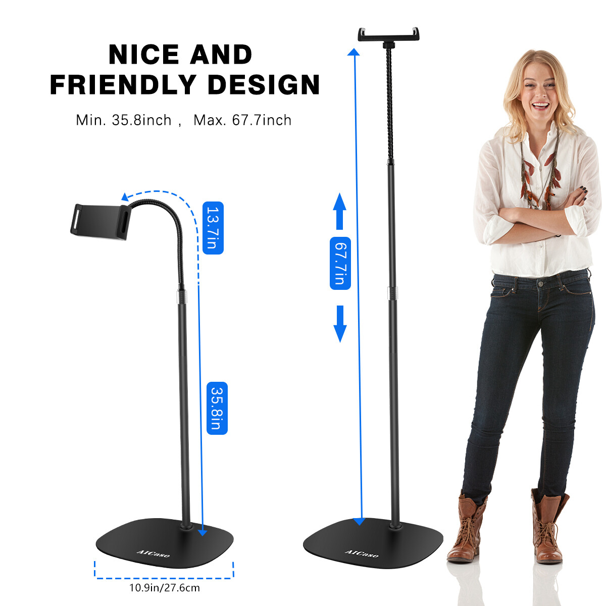 Adjustable Gooseneck Floor Stand Phone Tab Holder Mount for Samsung iPhone iPad