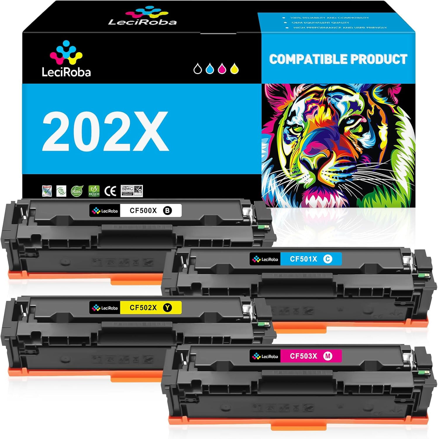 4 Pack Toner Cartridge  For HP 202X CF500X(BK) CF501X(C) CF502X(Y) CF503X(M)