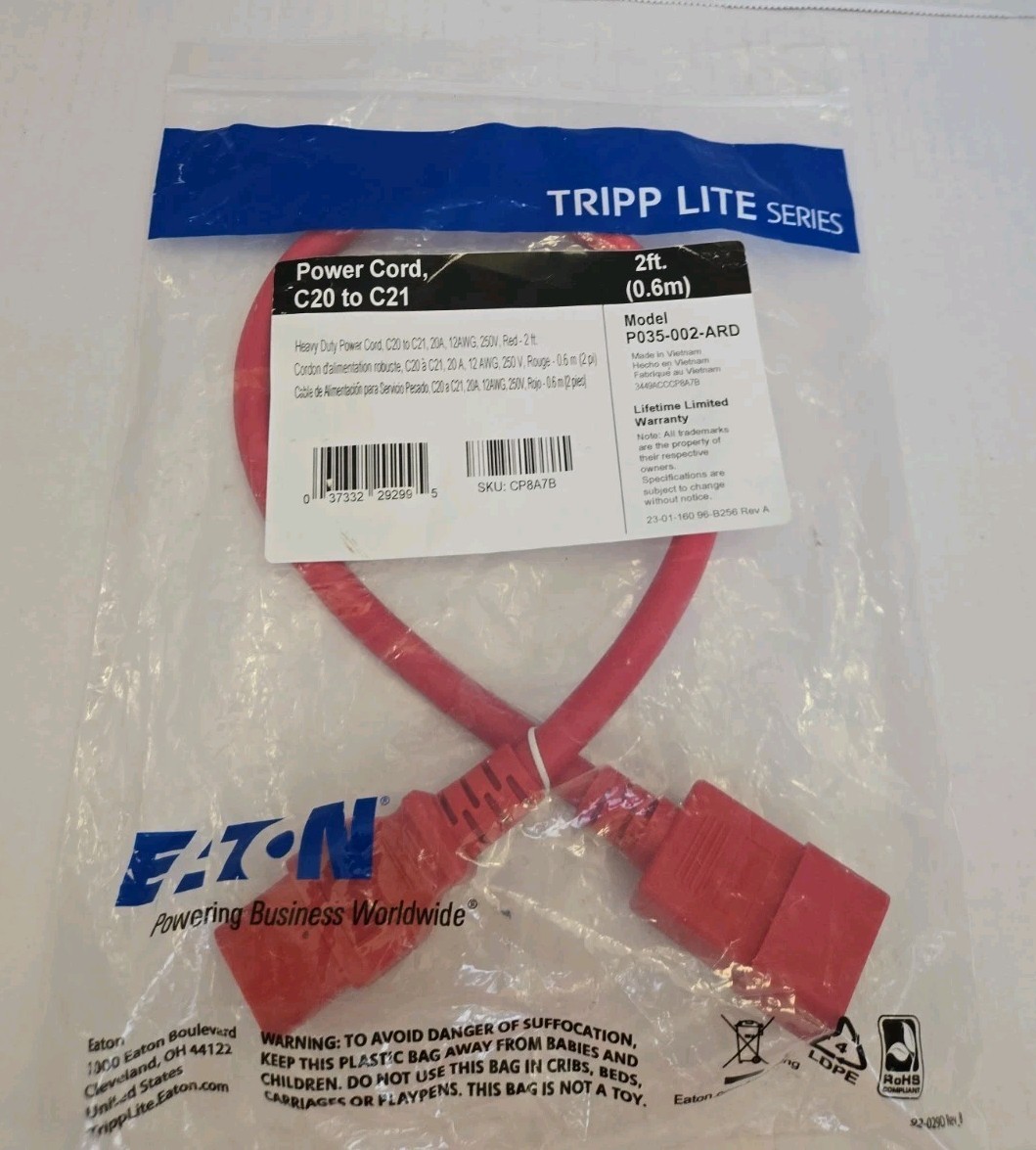 Eaton Tripp Lite Series Power Cord, C20 to C21 - Heavy-Duty, 20A, 250V, 12 AWG,